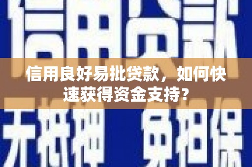 和县信用良好易批贷款，如何快速获得资金支持？